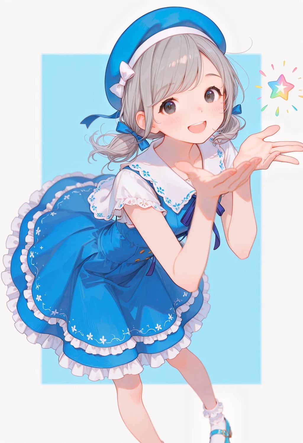 青コーデの雪華ちゃん