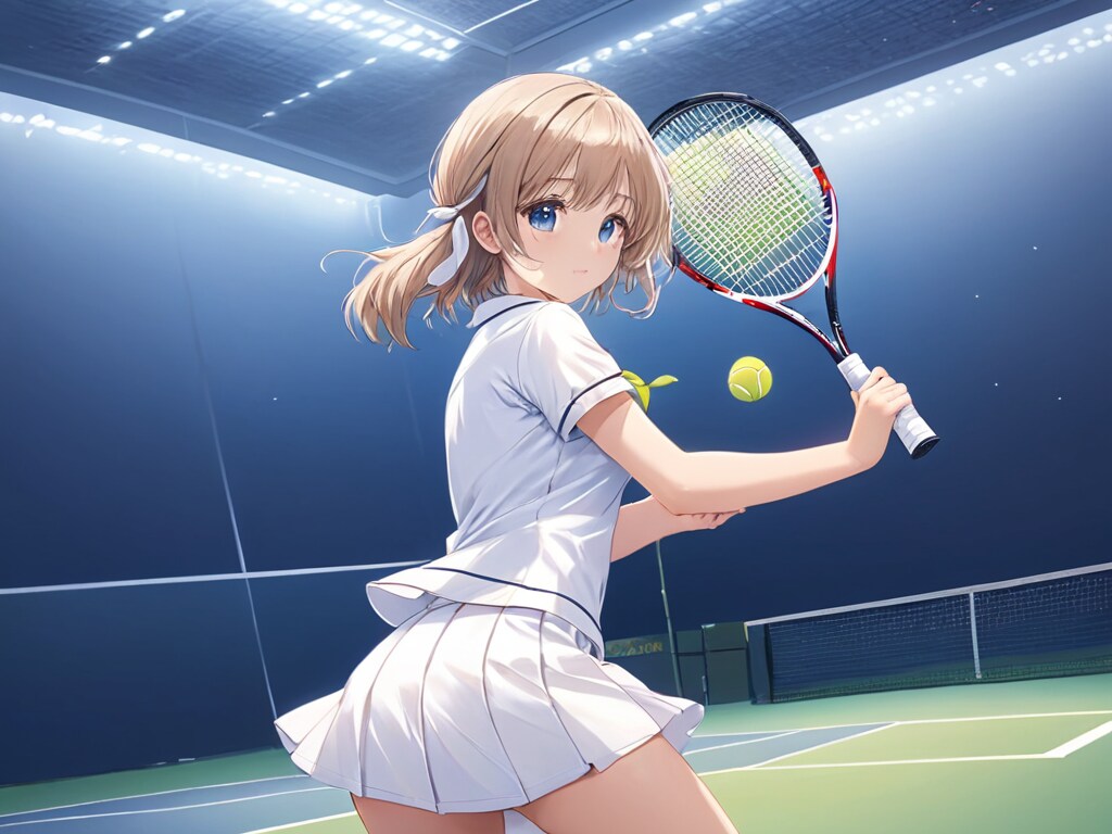 お尻を向けたテニス少女