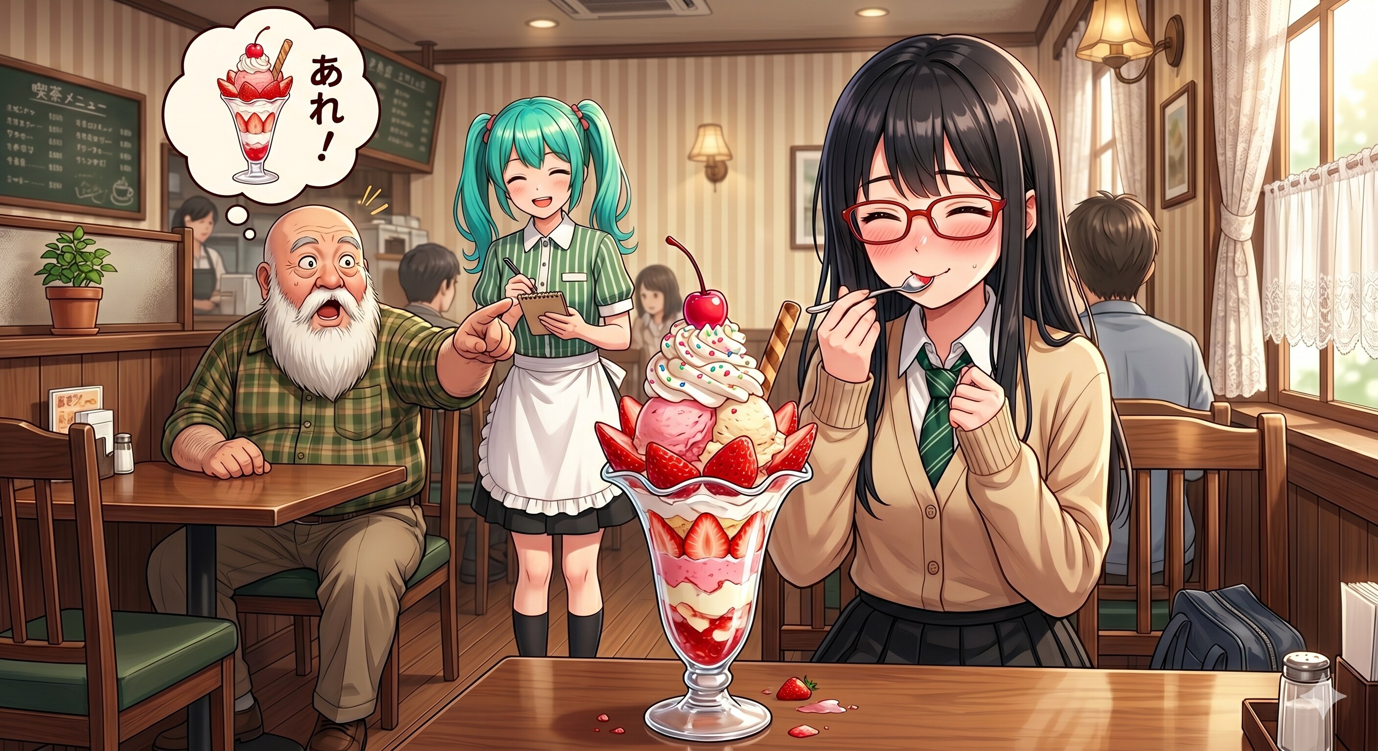 苺パフェを食べている結月さん と ナップル100さん | の人気AIイラスト・グラビア