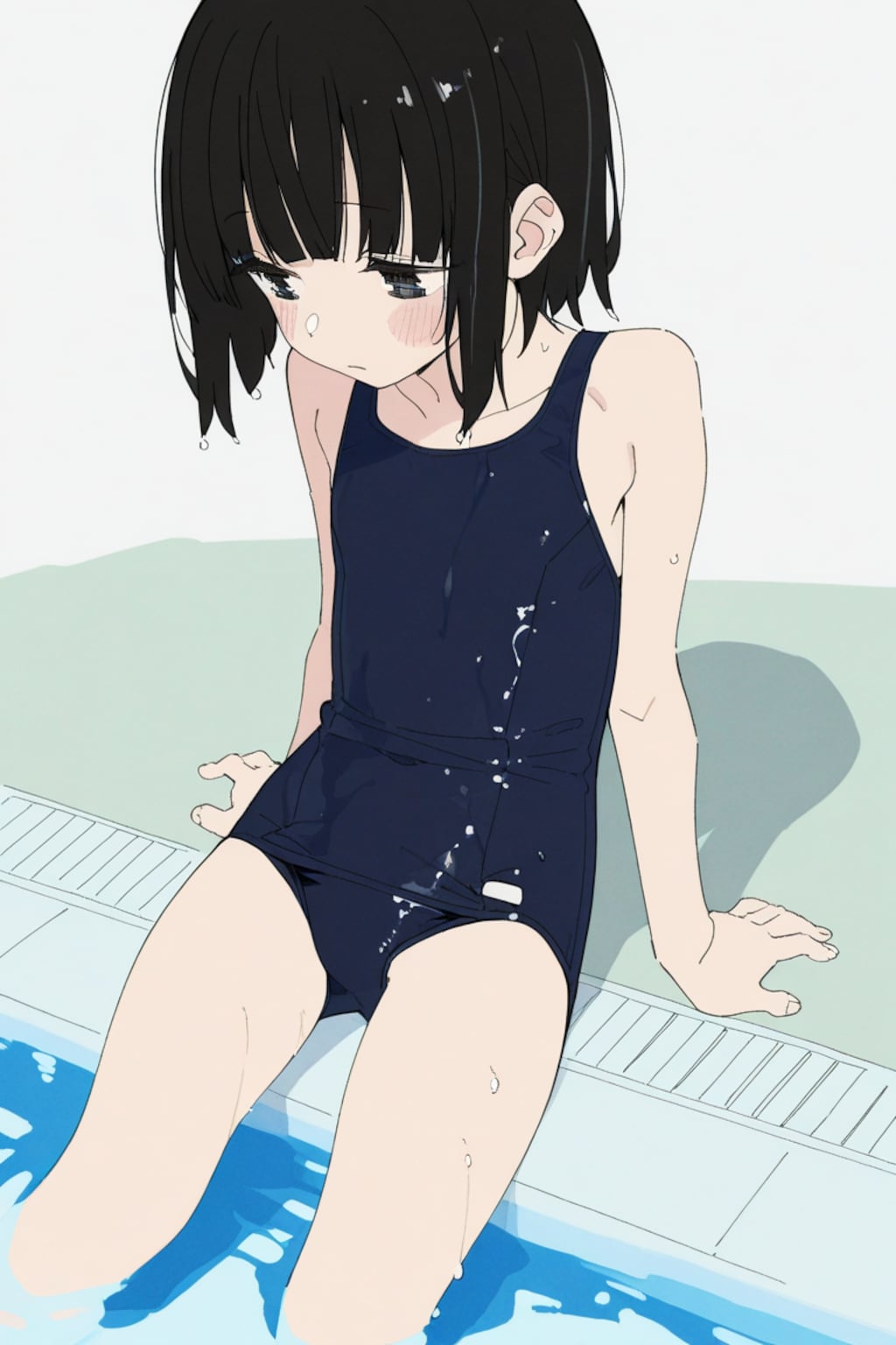 水泳の授業の後、補修を受ける145cm子ちゃん