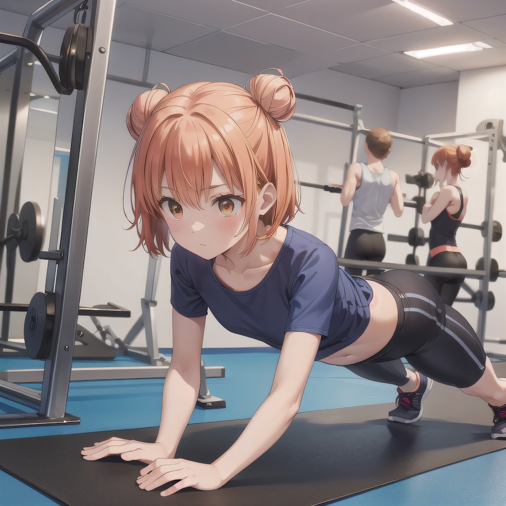 茶髪シニヨンで筋トレの少女