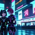サイバーパンクの夜の街のデート(NovelAI) 3枚目
