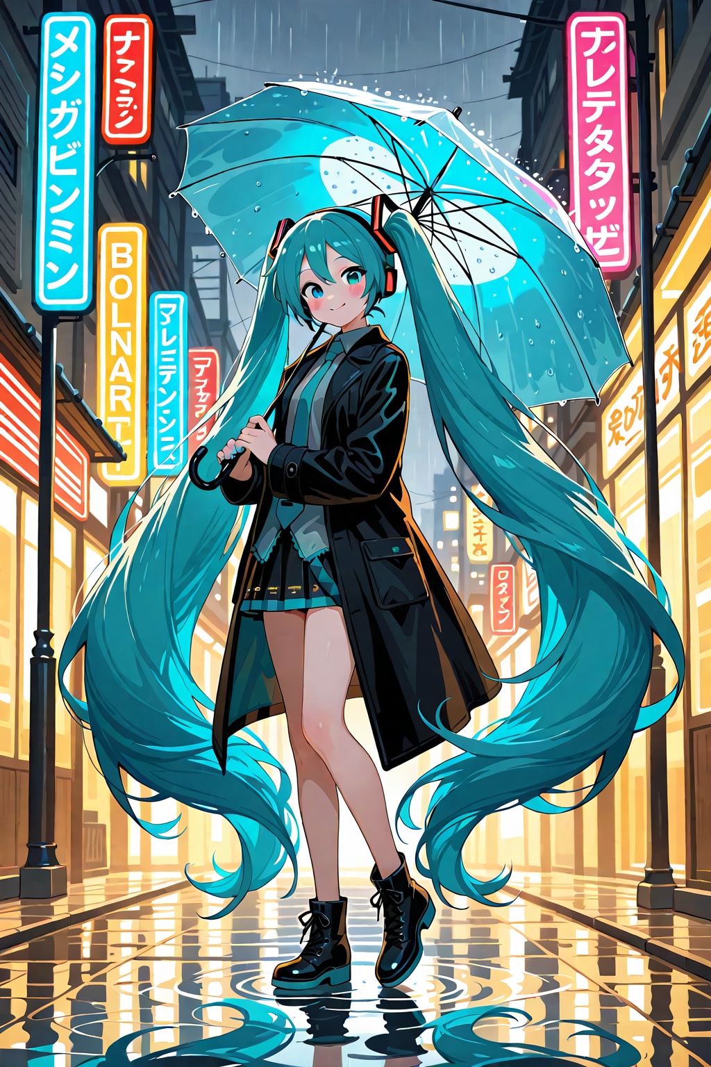 雨のネオン街