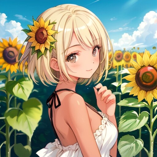 金髪ギャルとひまわり畑