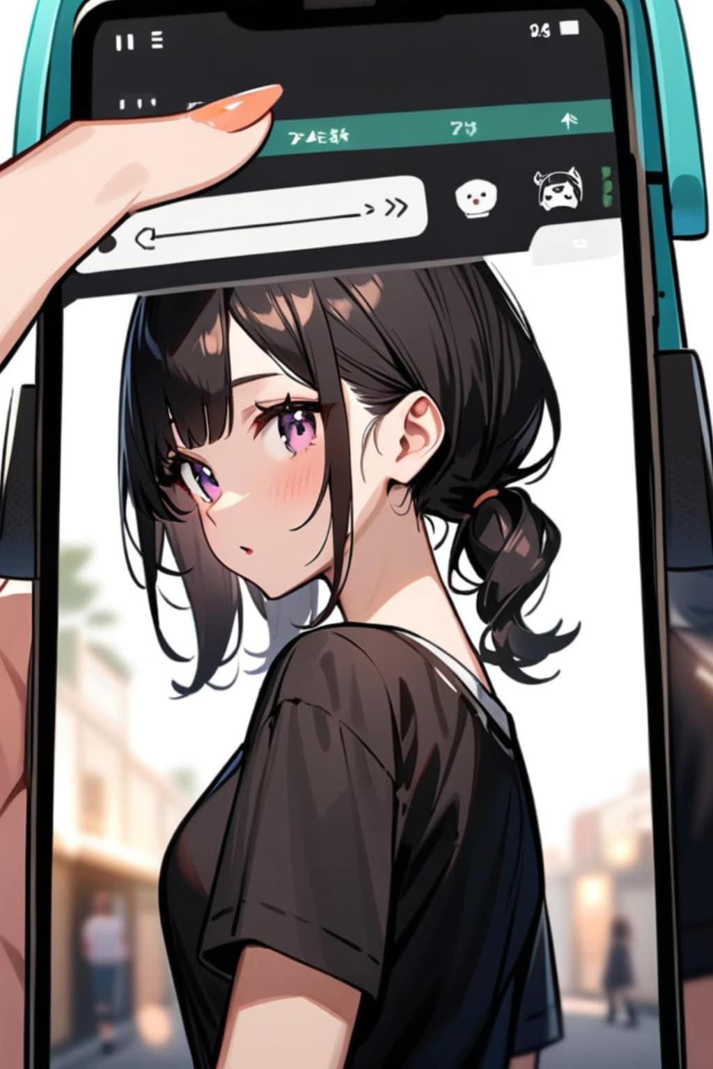 スマホでAIイラストを作る黒髪ちゃん