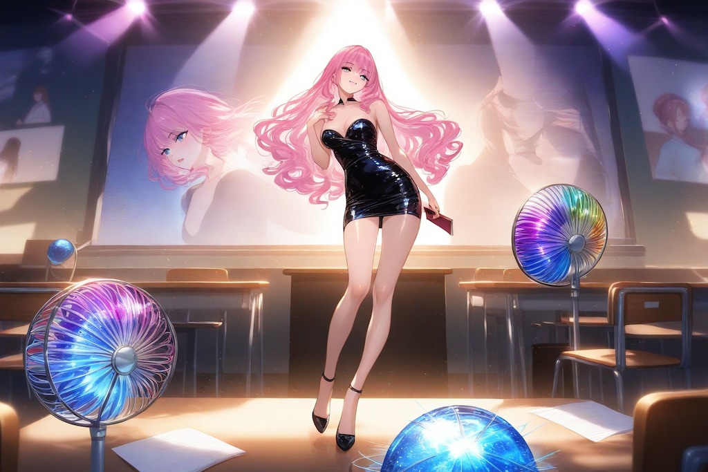 扇風機。夏の教室。ボディコン。