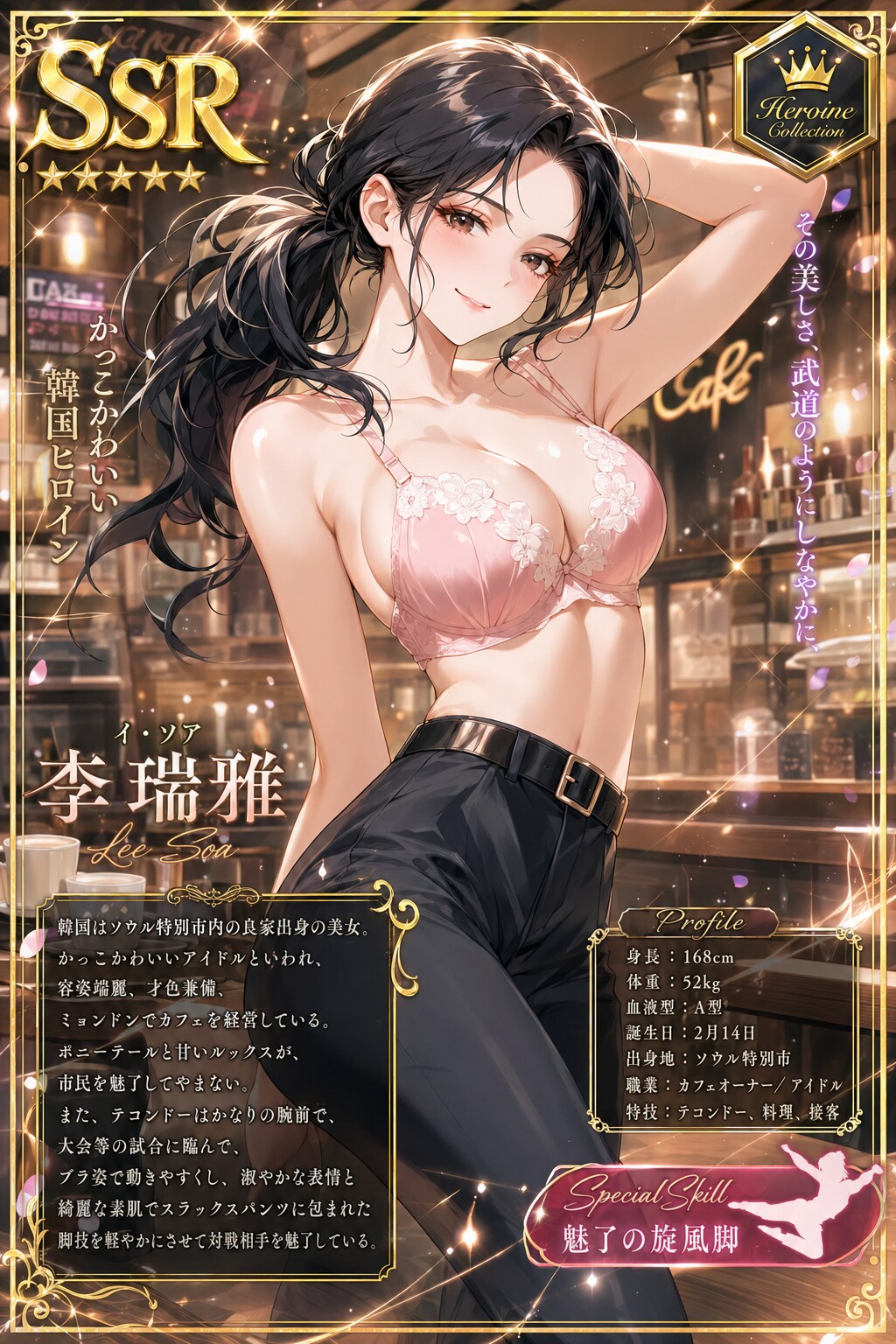 かっこかわいい韓国ヒロイン李瑞雅（イ・ソア）のSSRカード　ピンクブラ姿