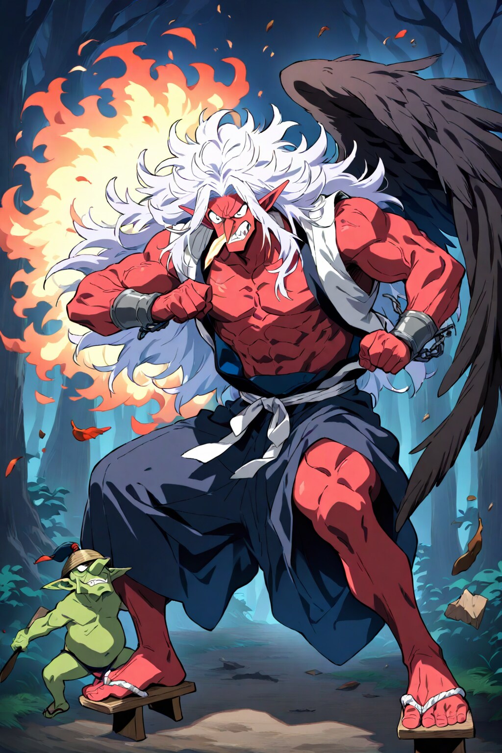 炎翼天狗と手下ゴブリン