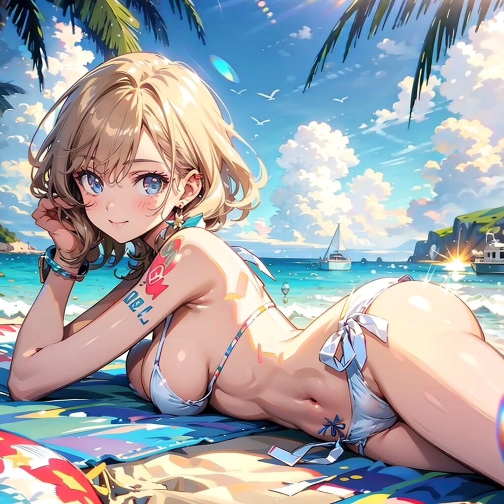 全力ビキニ少女(金髪・白色ビキニ)