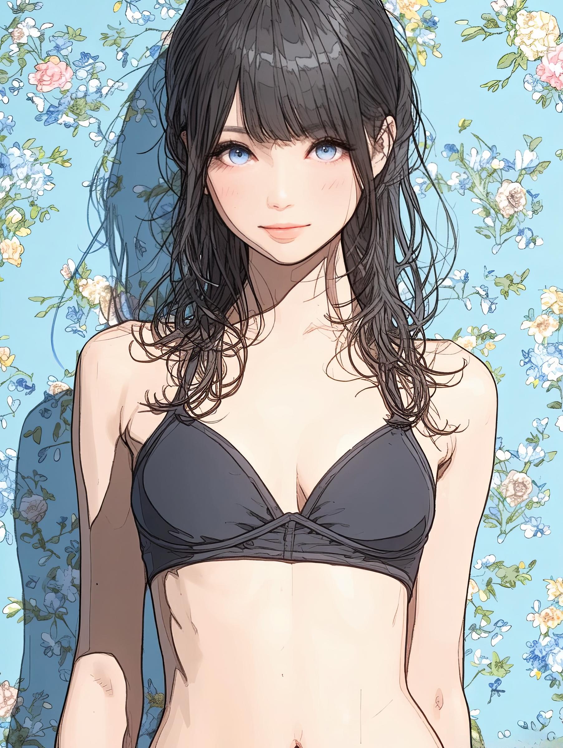 花柄の壁の娘