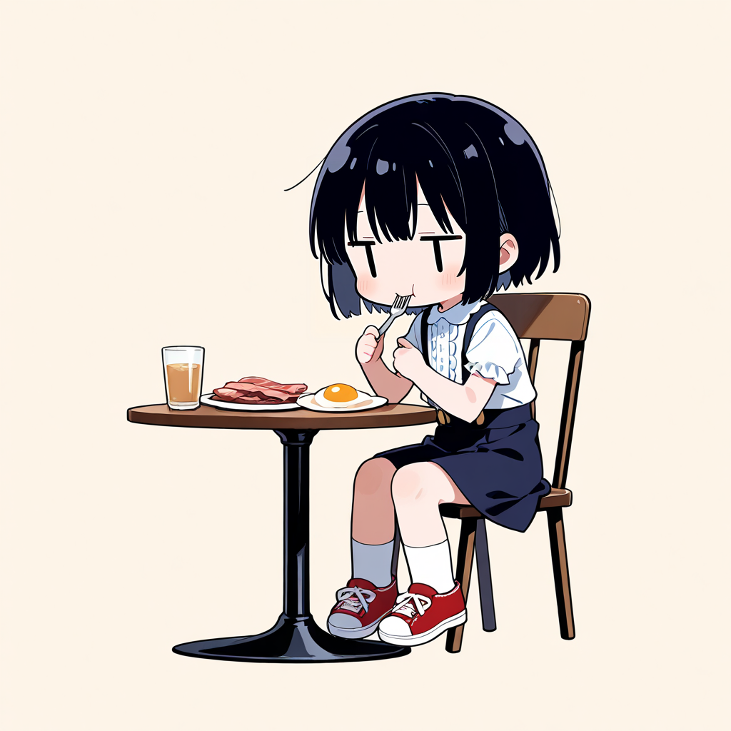 ベーコンエッグを食べる