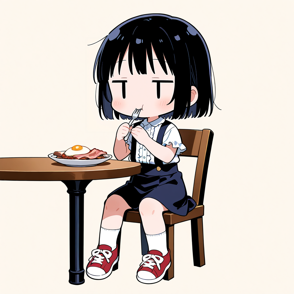 ベーコンエッグを食べる