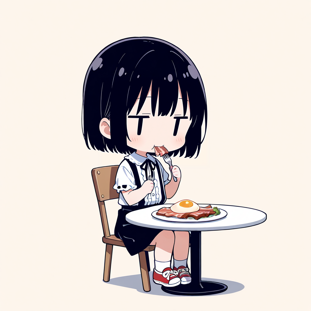 ベーコンエッグを食べる