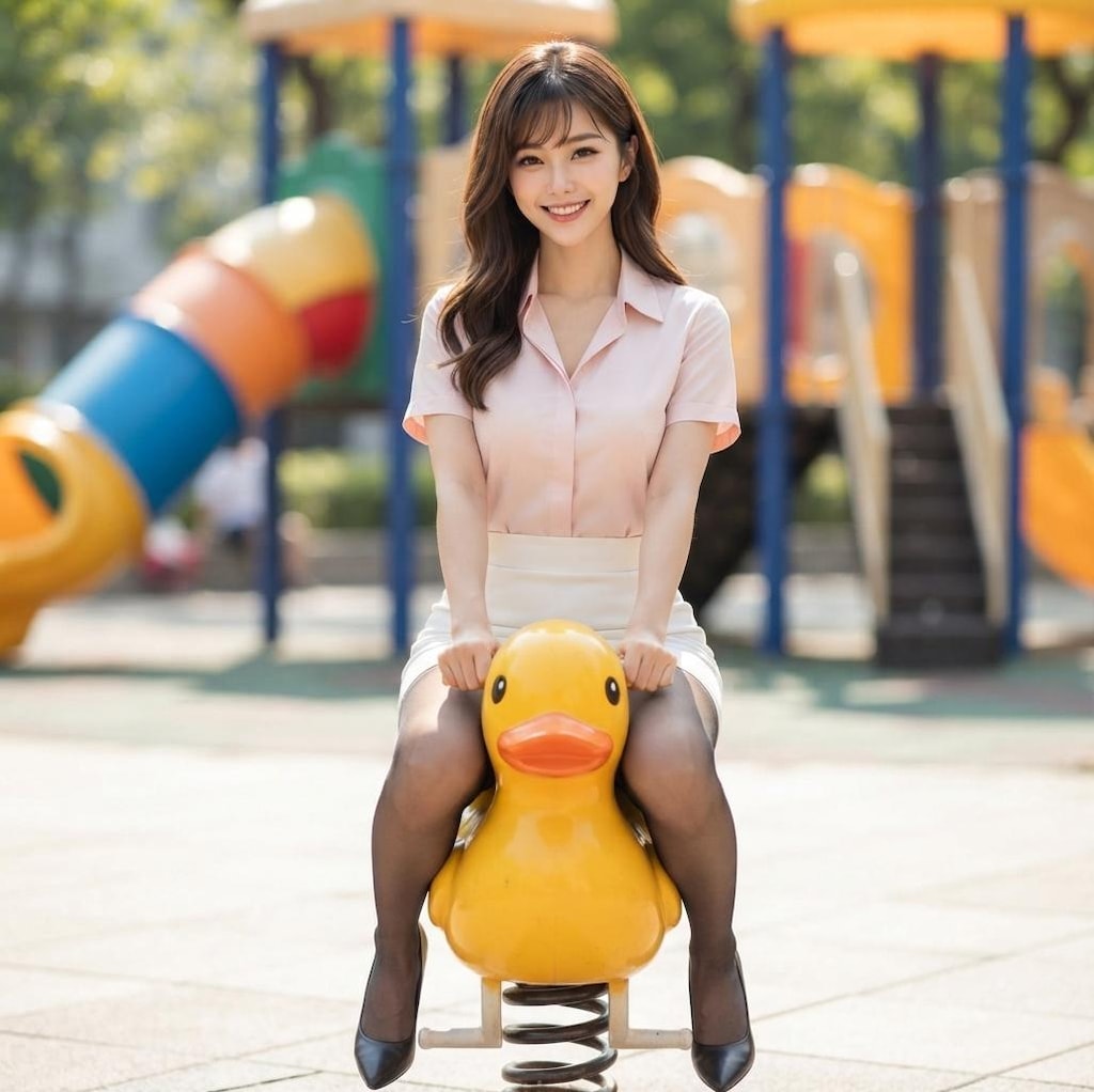 遊具で楽しんでいるお姉さん