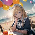 海・風船とメイド 2枚目
