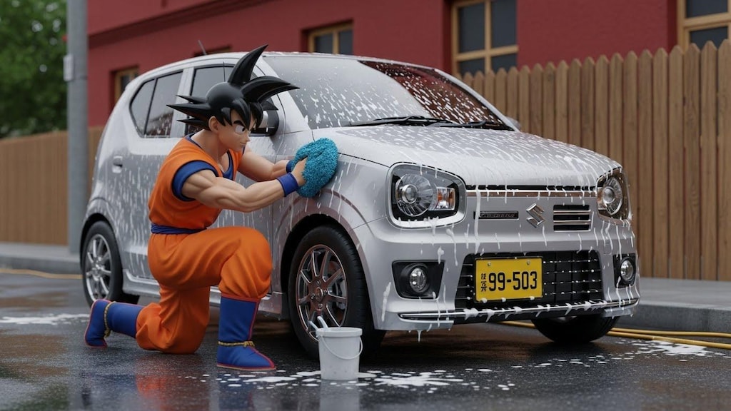 孫悟空がアルトワークスを洗う