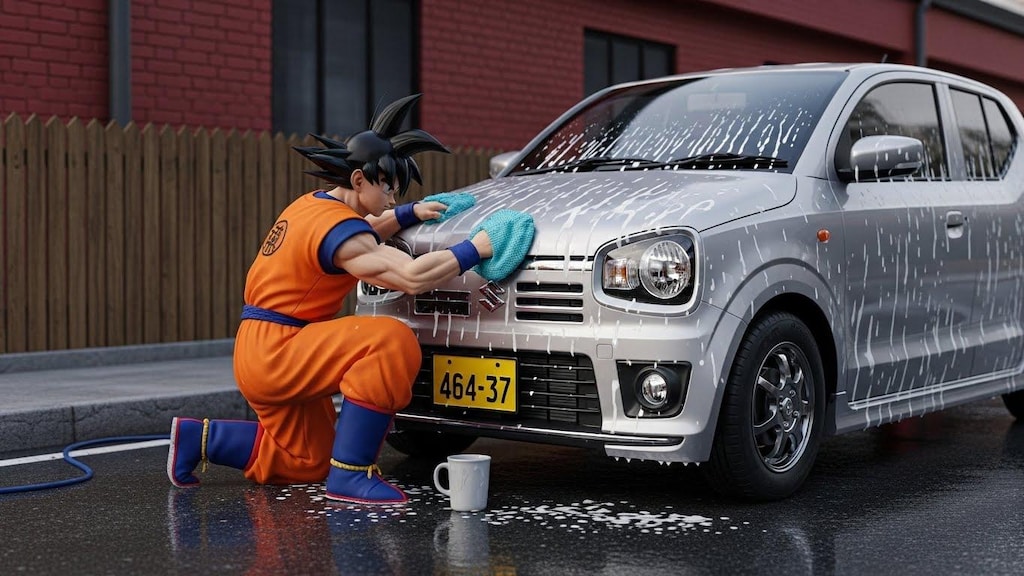 孫悟空がアルトワークスを洗う