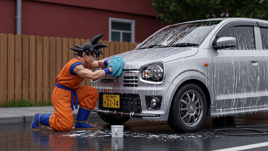 孫悟空がアルトワークスを洗う