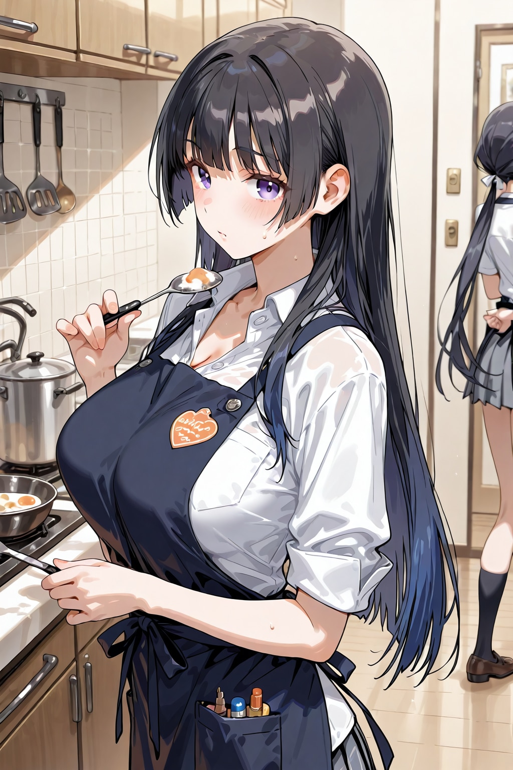 エプロン女子高生 | の人気AIイラスト・グラビア