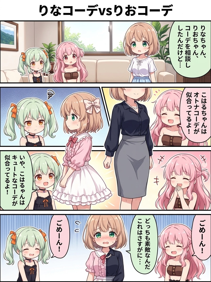 4コマ漫画「りなコーデvsりおコーデ」
