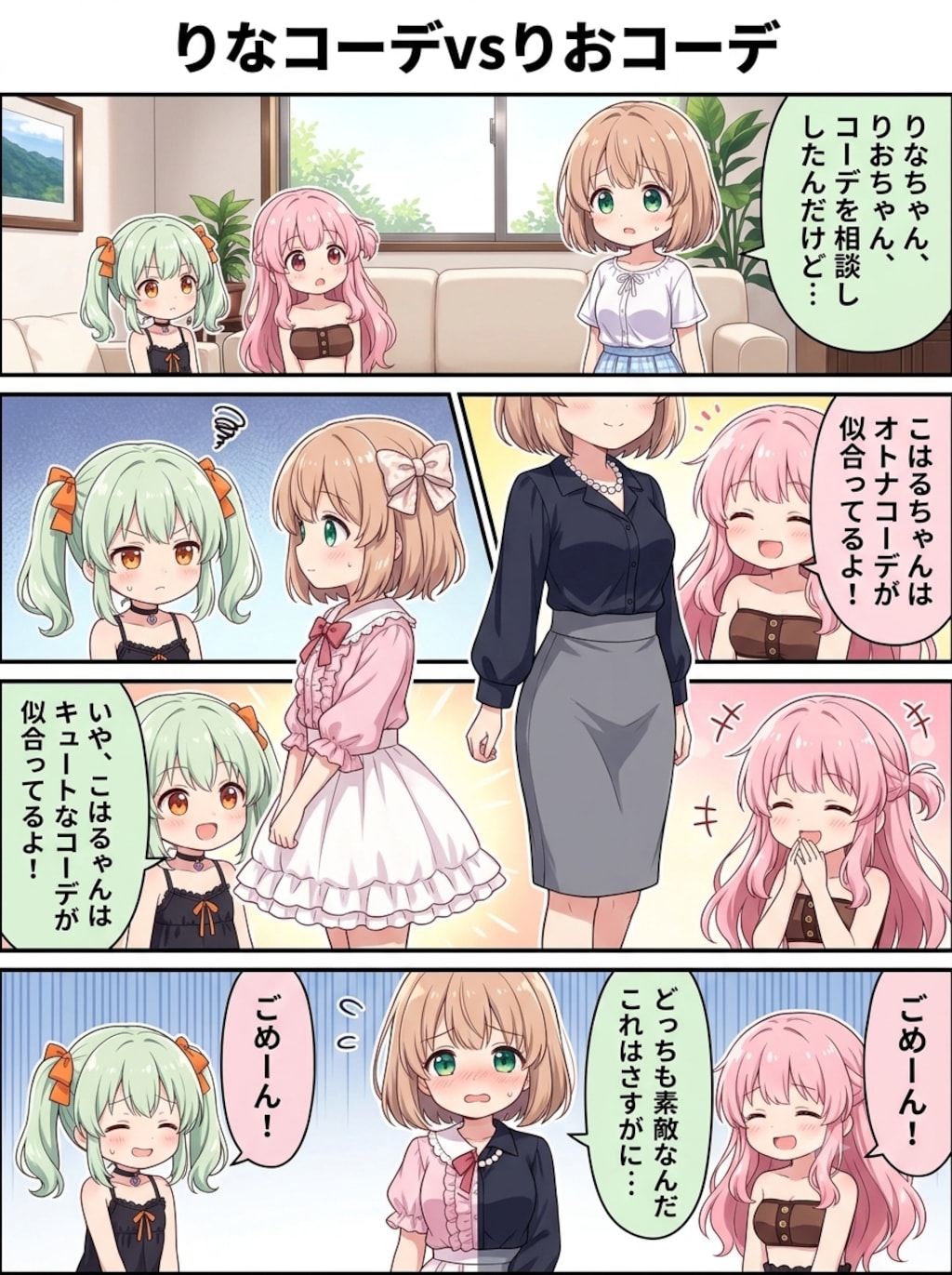 4コマ漫画「りなコーデvsりおコーデ」