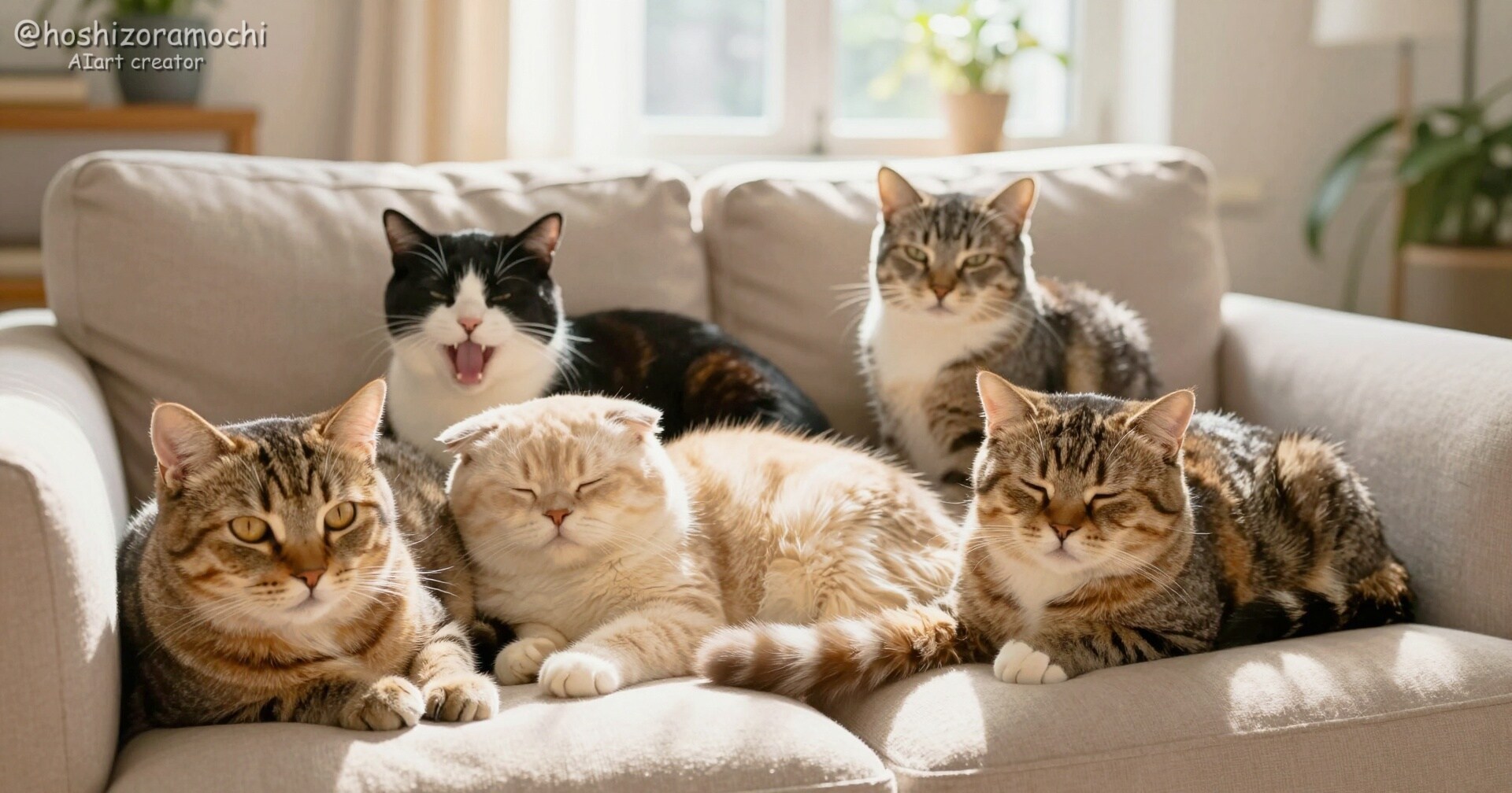 日だまりのソファでくつろぐ猫たち🐱
