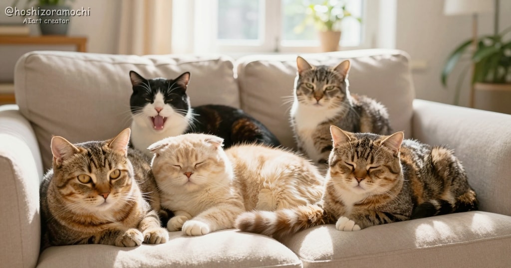 日だまりのソファでくつろぐ猫たち🐱
