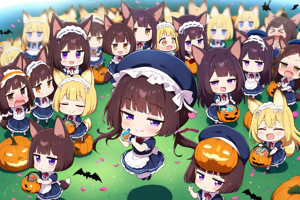 ハロウィンとメイドちびちゃんの軍勢。
