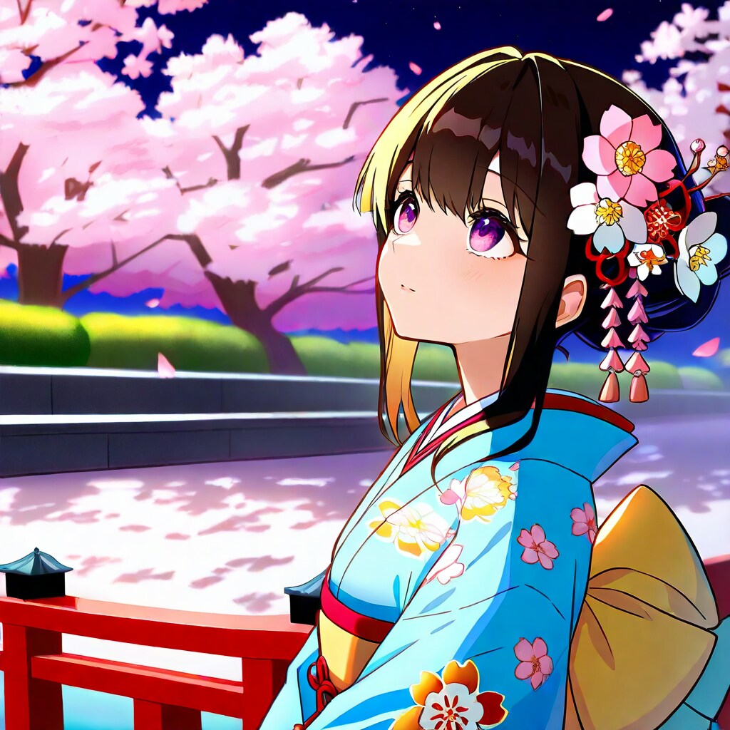 夜桜と花筏