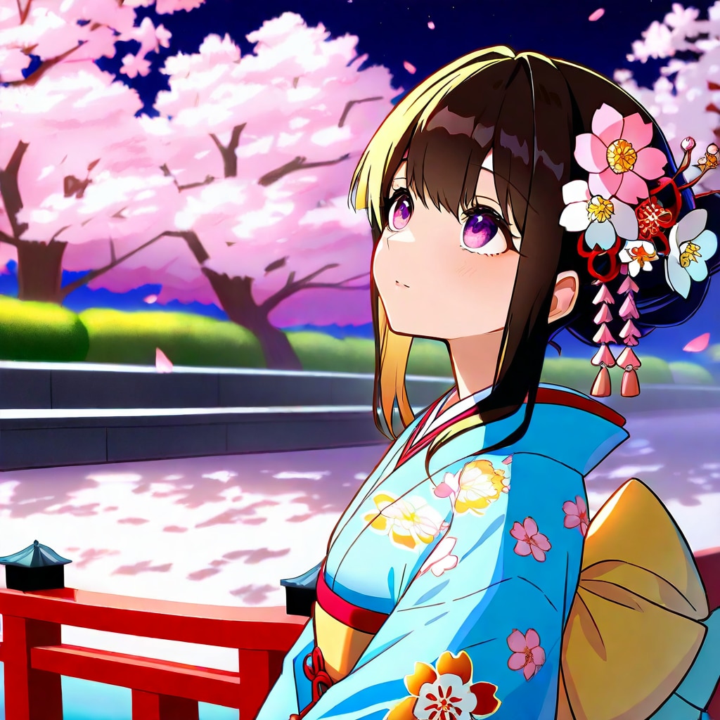 夜桜と花筏