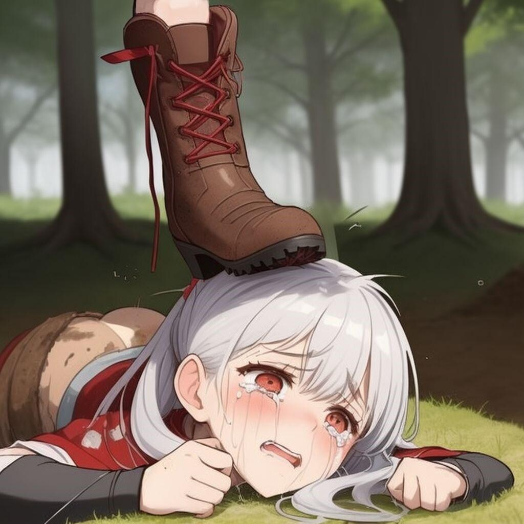 A girl getting her head stepped　頭を踏まれる女の子