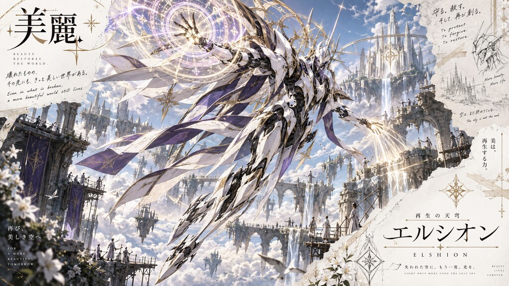 Elshion — Sky of Renewal  Beauty restores the world.  Above the ruins of a broken sky, Elshion rises
