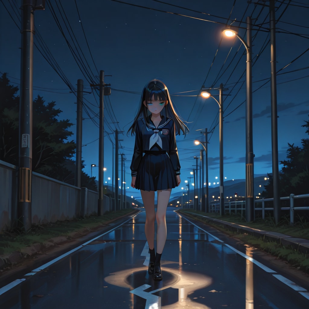 夜道を1人で歩く女の子 | の人気AIイラスト・グラビア