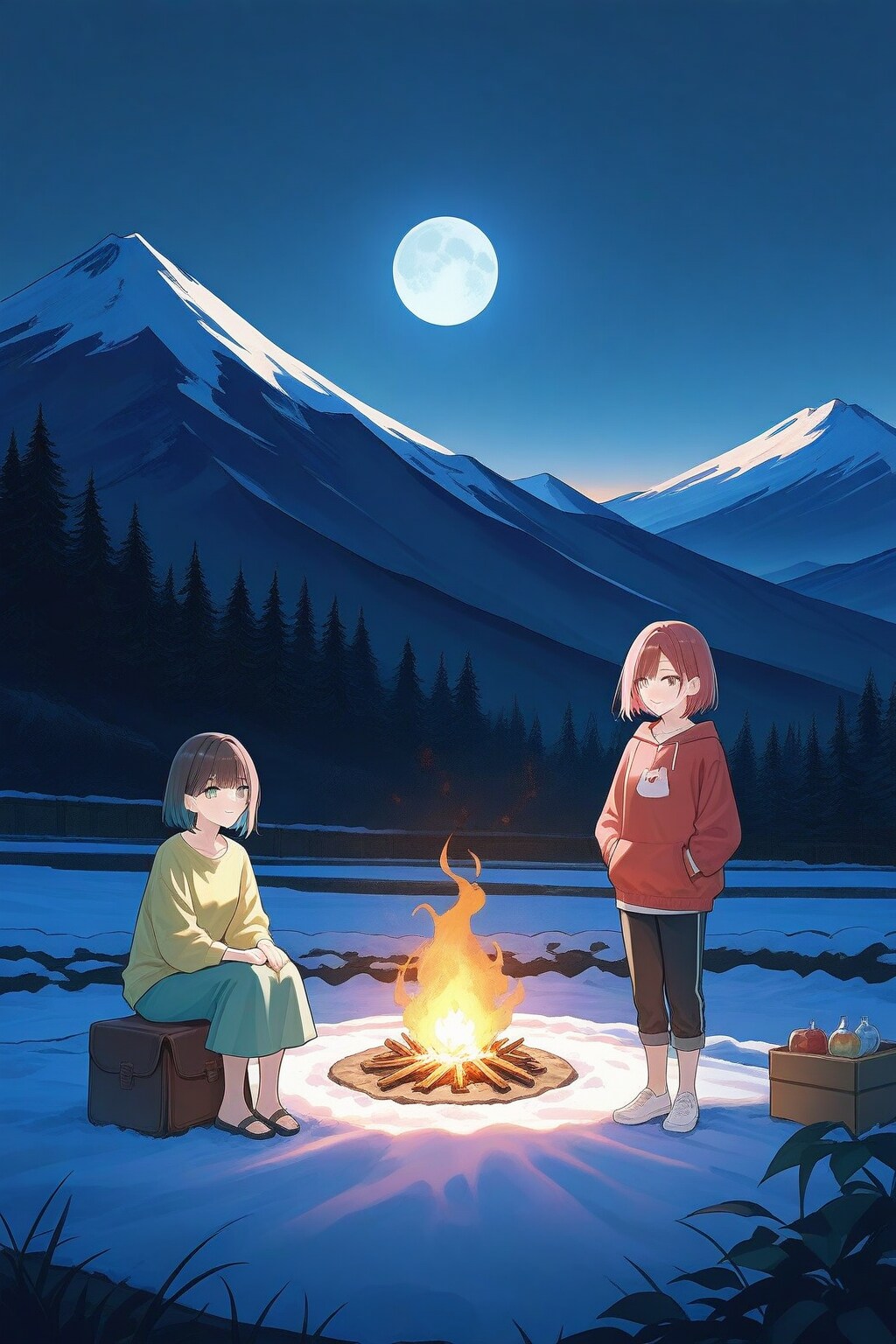 雪山の焚き火