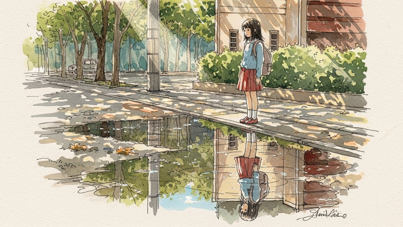 街と水たまり、少女260 | の人気AIイラスト・グラビア