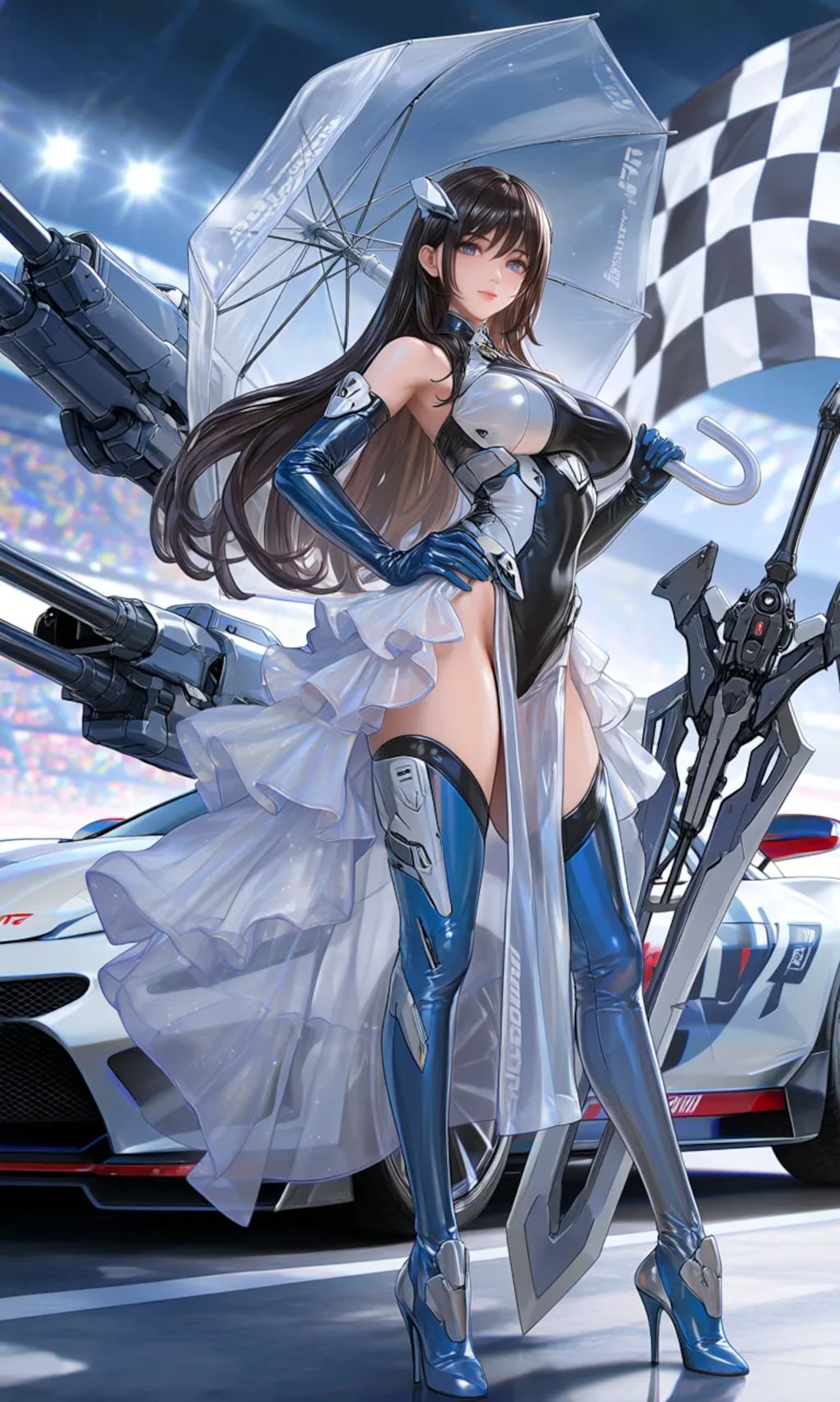 異世界制服少女達　レースクィーンメカ娘と黒猫🐈‍⬛ちゃんと白猫🐈兄さん