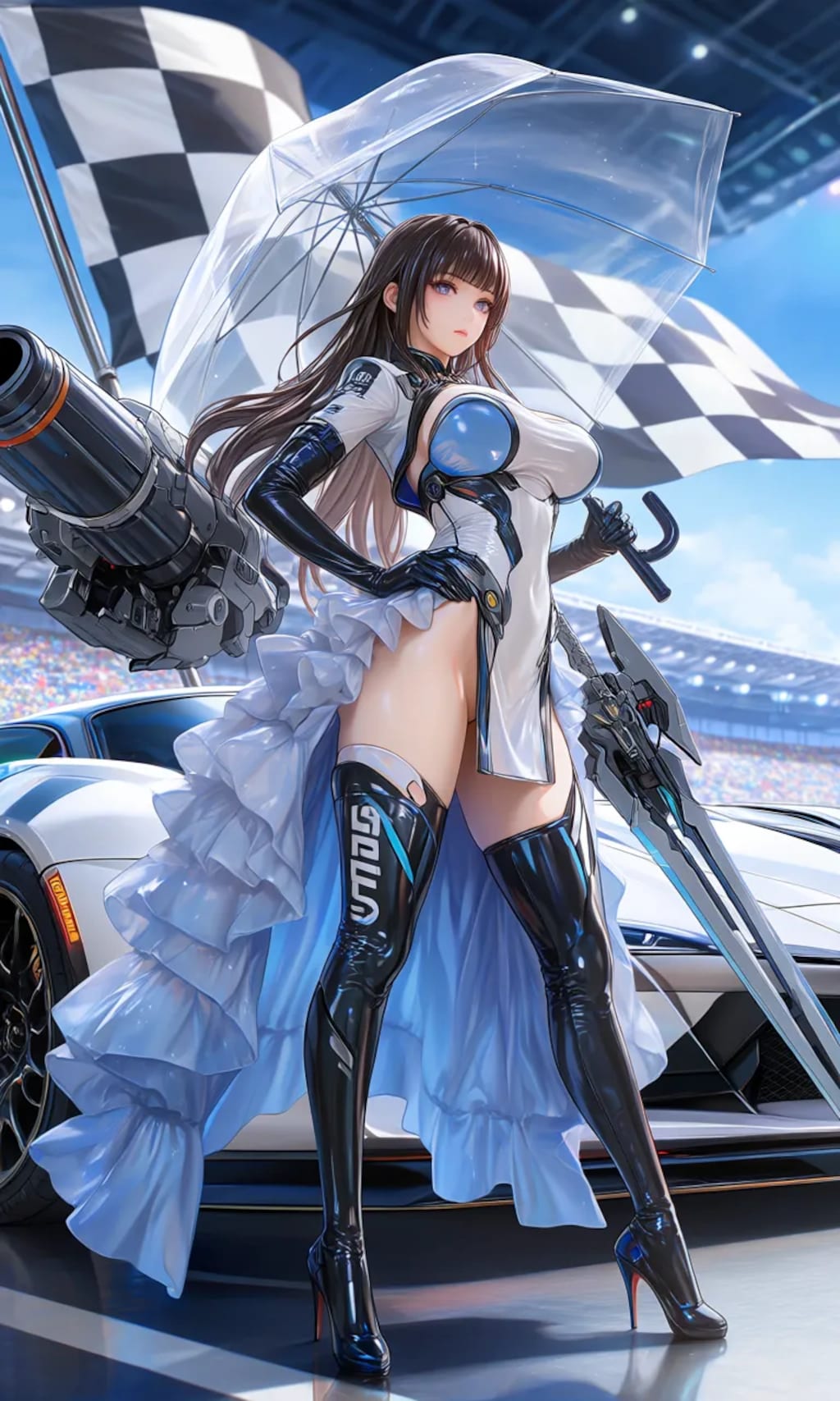 異世界制服少女達　レースクィーンメカ娘と黒猫🐈‍⬛ちゃんと白猫🐈兄さん
