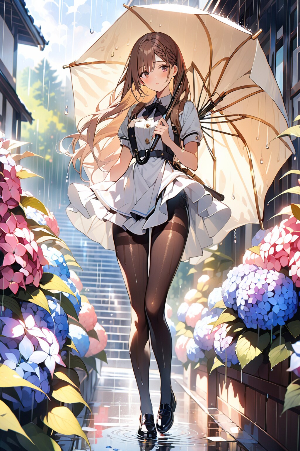 雨の日でもパンストは欠かさない