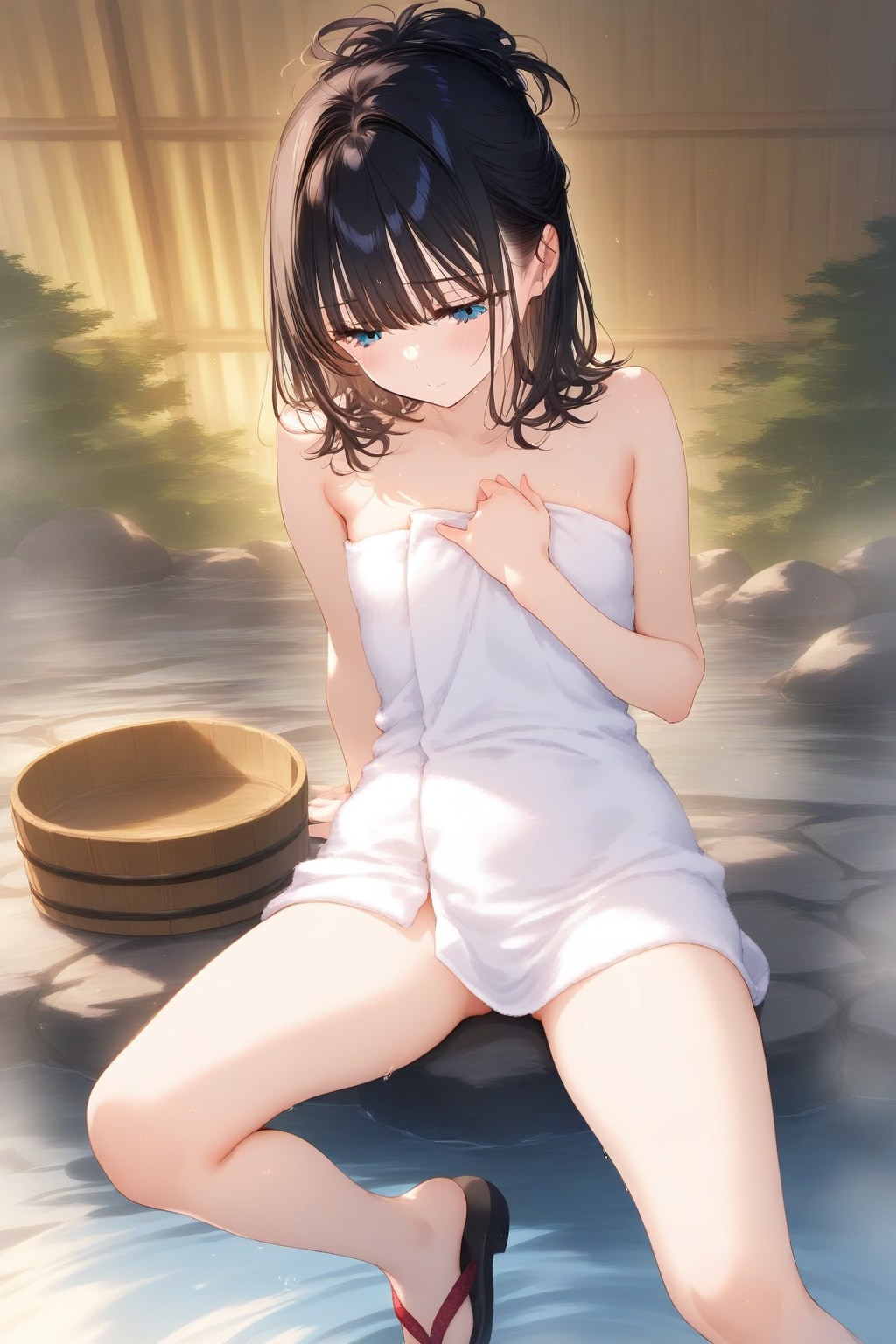 タオルで隠して