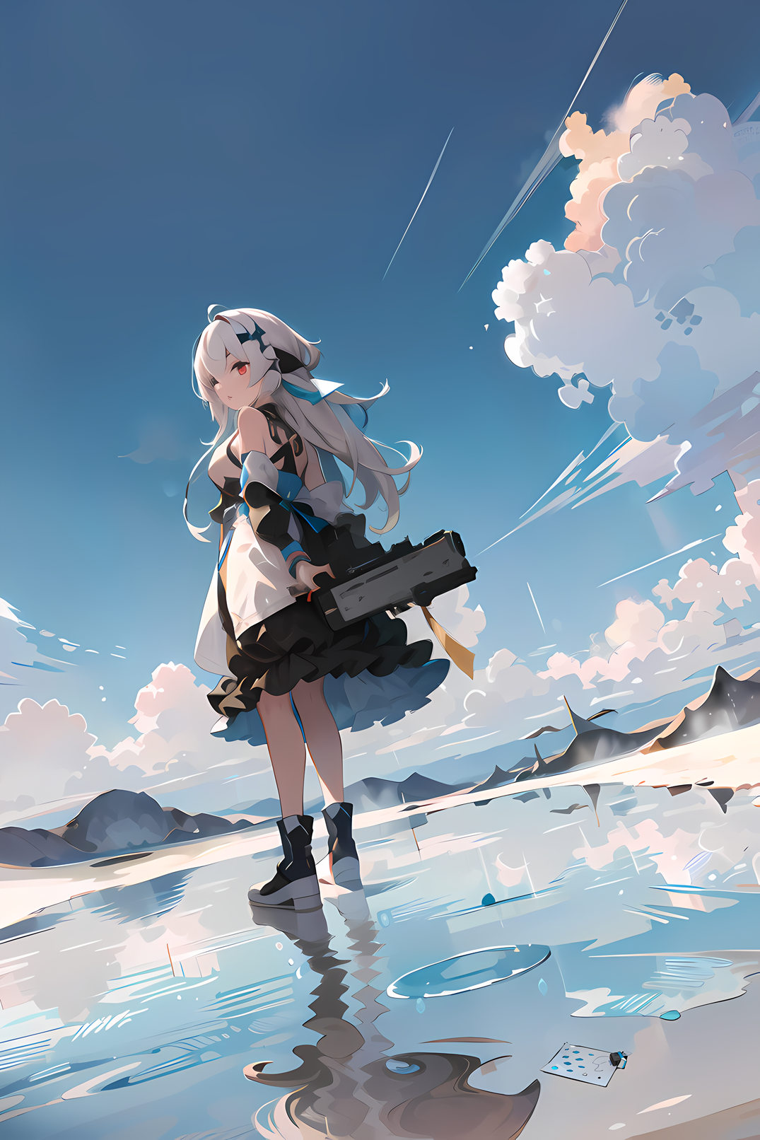塩湖に佇む少女
