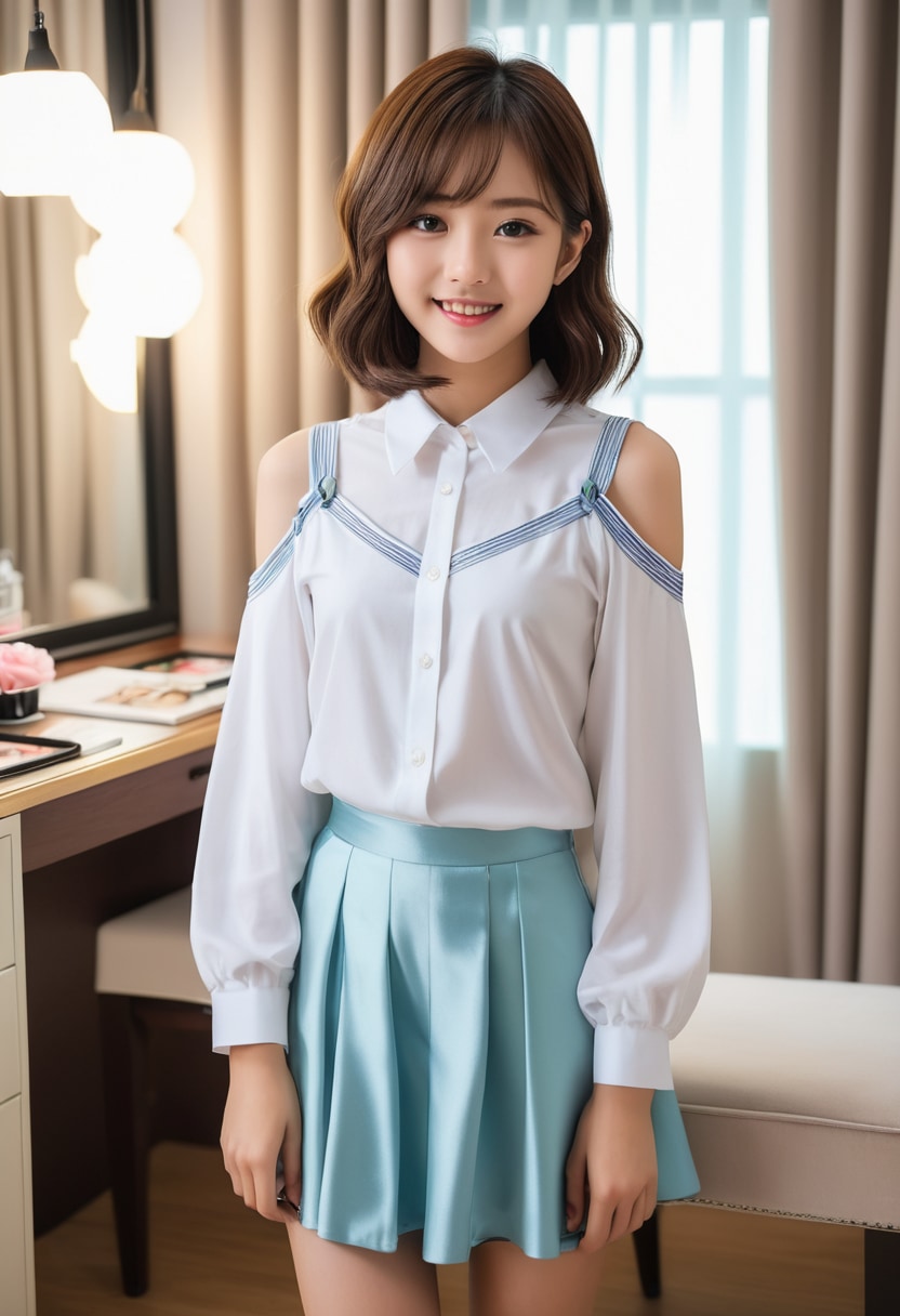 スリップドレスの下に長袖シャツをレイヤード