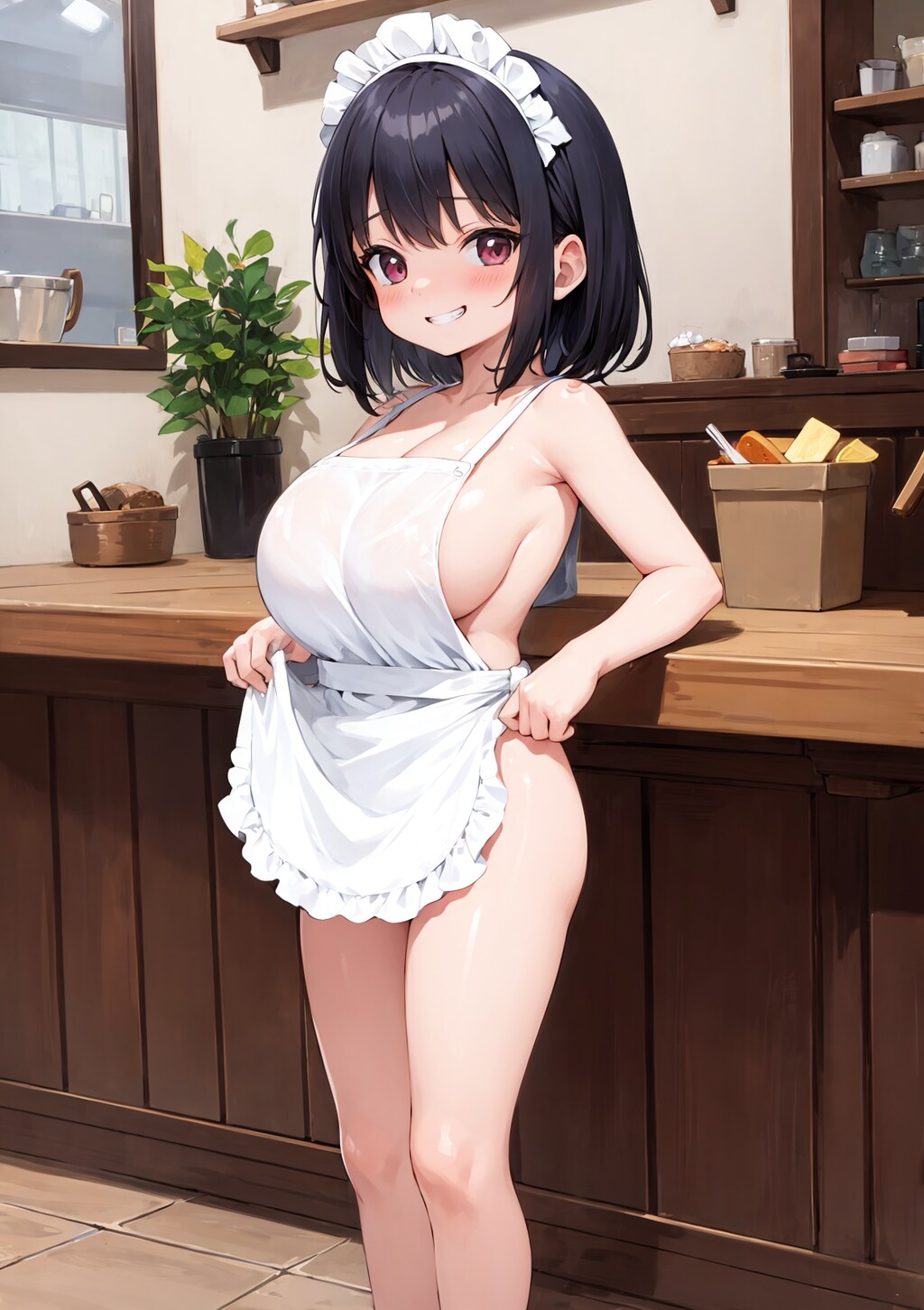 裸エプロン、ちらっ