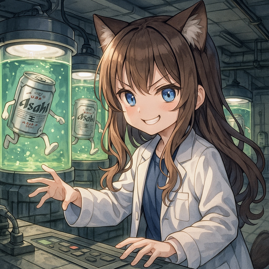 ビール缶培養施設の小さな女の子