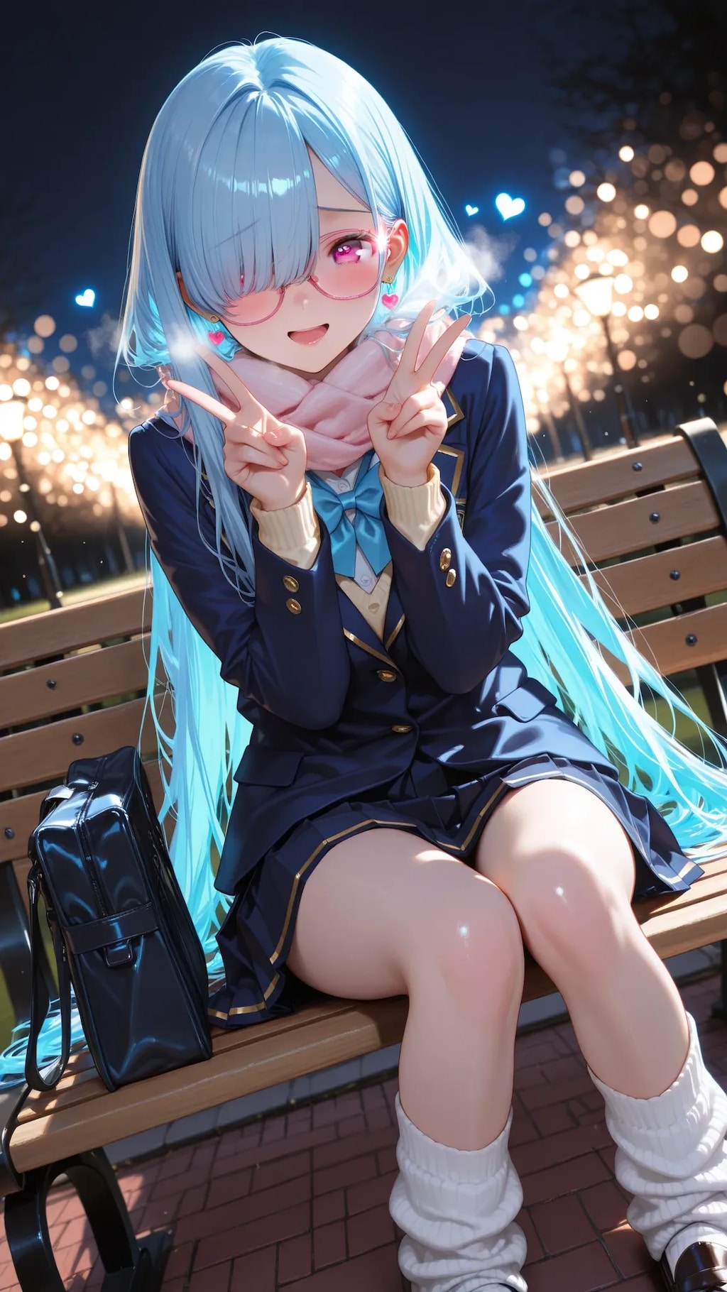 Illuminated by blue backlighting and sparkling bokeh