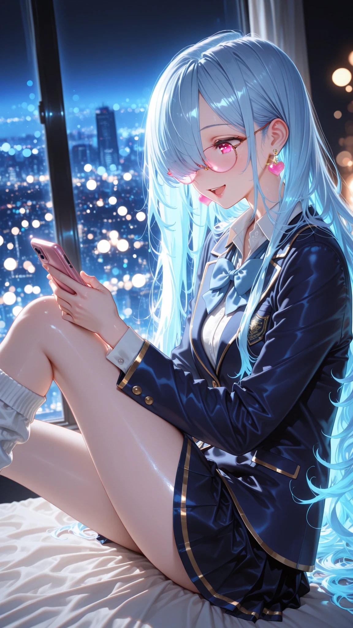 Illuminated by blue backlighting and sparkling bokeh | の人気AIイラスト・グラビア