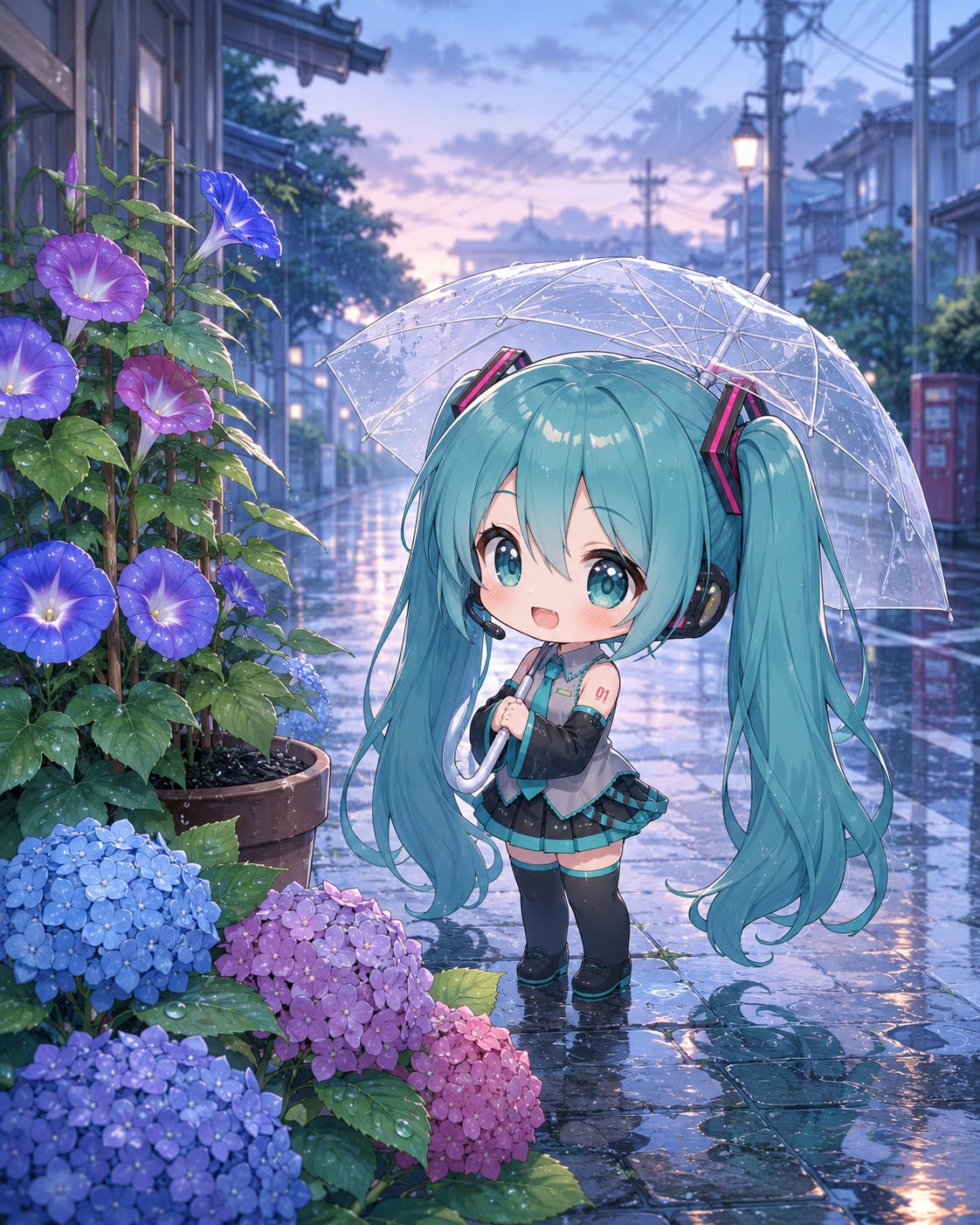 あさがおと紫陽花とちびミクさん　その６