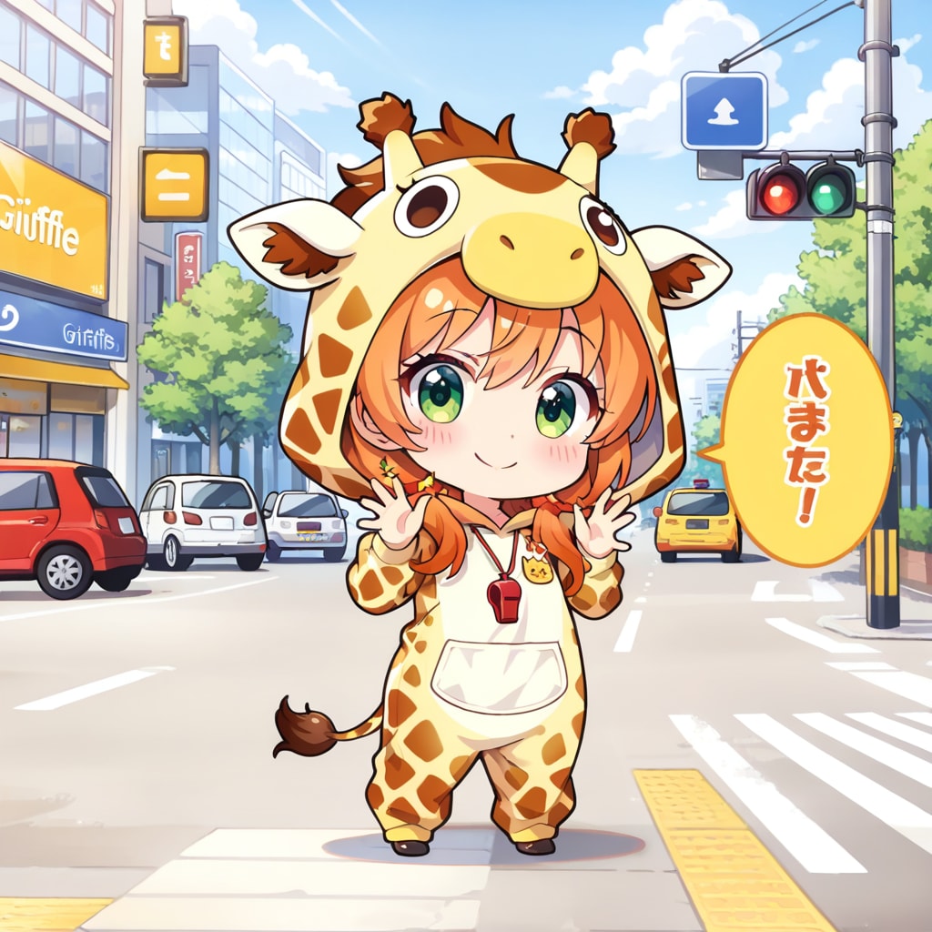 交通信号とキリン着ぐるみちび子ちゃん | の人気AIイラスト・グラビア