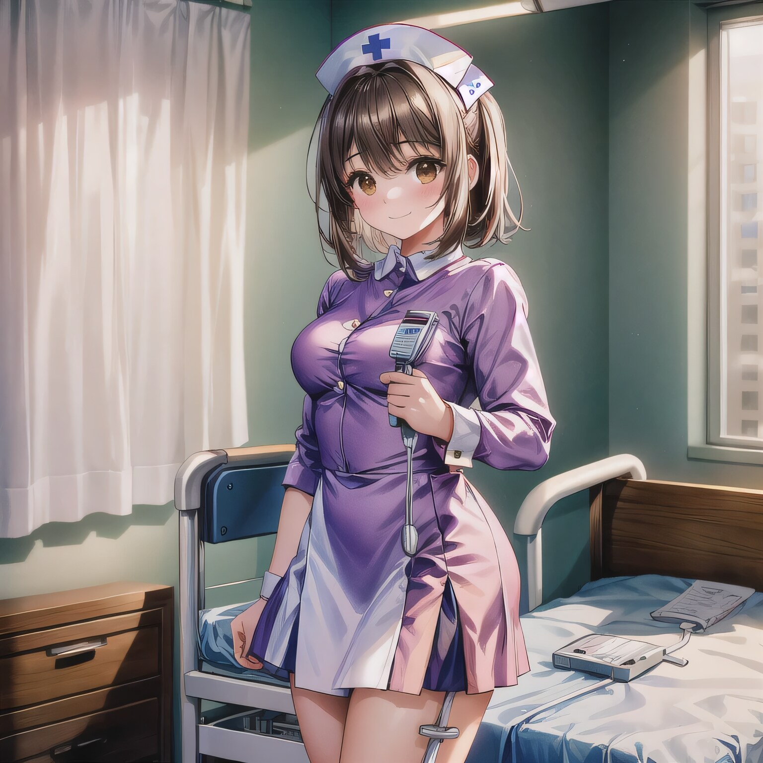 茶髪ボブで看護服の少女４ | の人気AIイラスト・グラビア