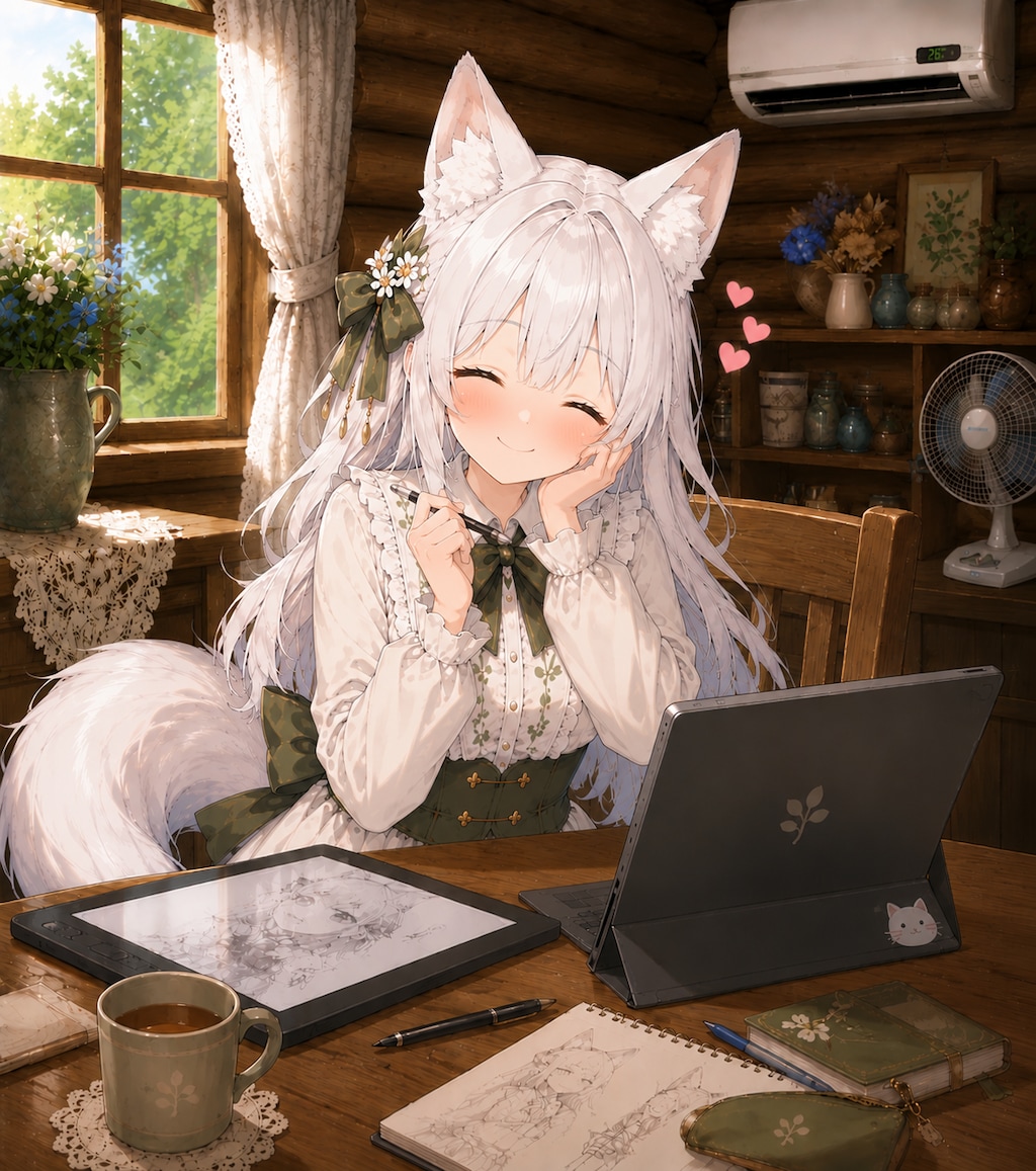 お絵描きしてるココロちゃん！