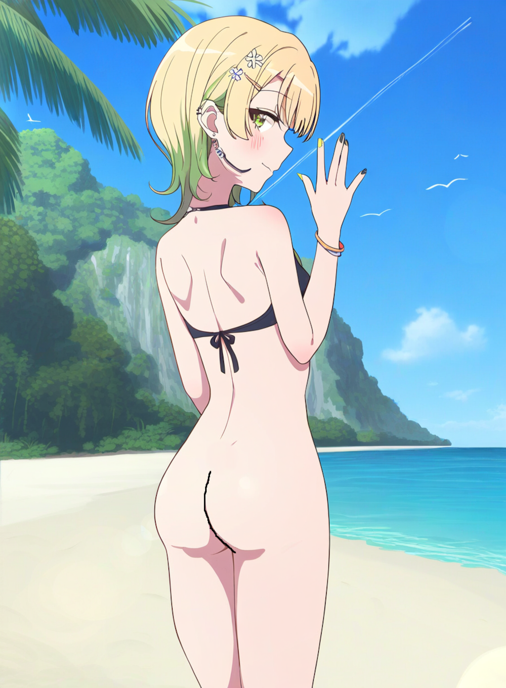 夏の海と生尻娘。